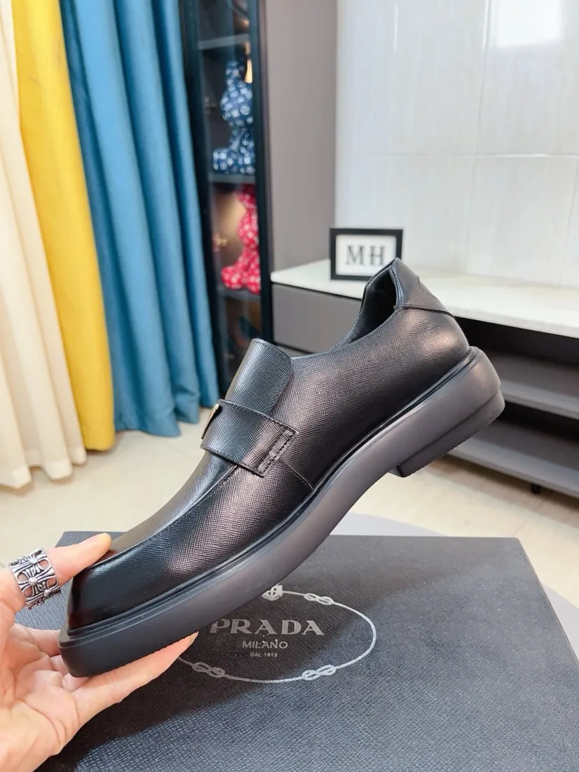 Men's shoes 💰540🌹🌹【PRADA Leather Shoes】Top purchasing agency Original imported Italian custom-made open-edge beaded cowhide leather surface, fully imported water-dyed breathable cowhide lining, original factory special molded sole super comfortable, size: 38-44